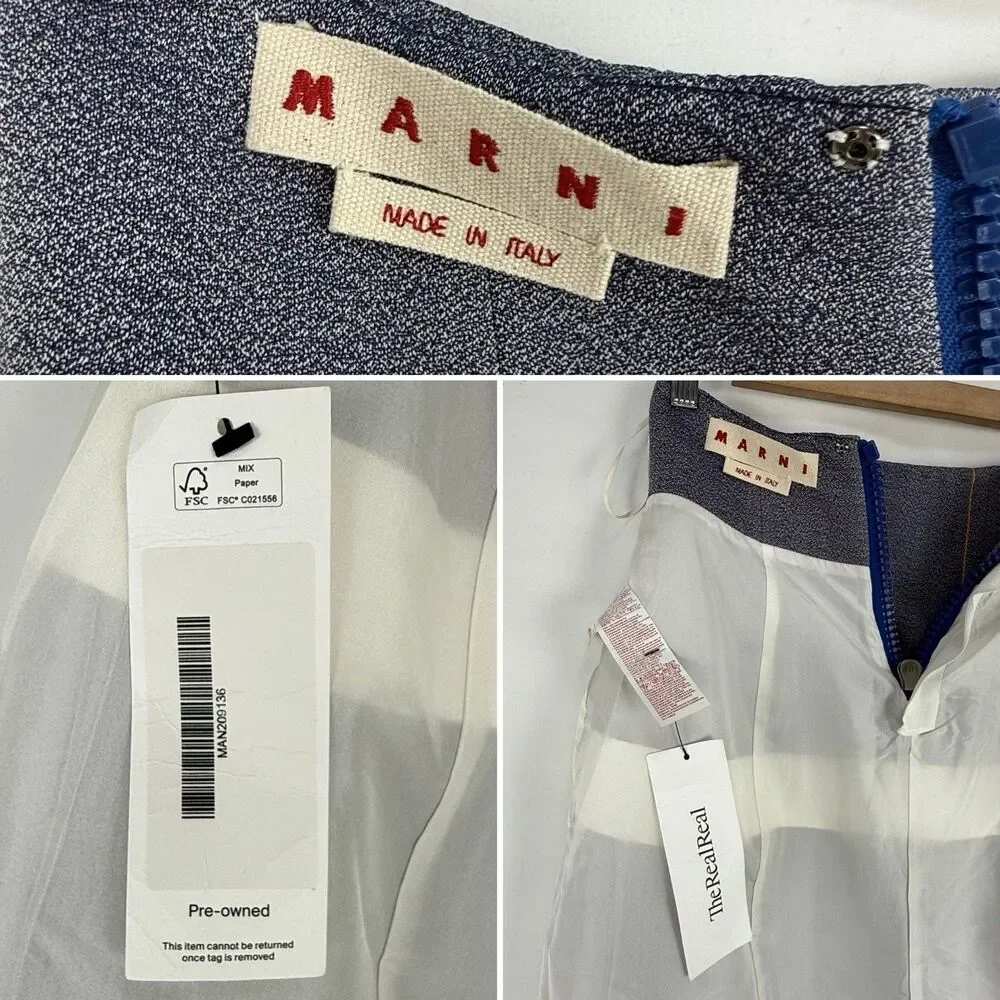 Marni Made in Italy Blue A-Line Skirt Size 36, USA 0 Contrast Stitch Zip Back